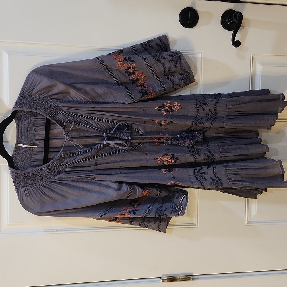 Free People Gray Smocked Detail Top